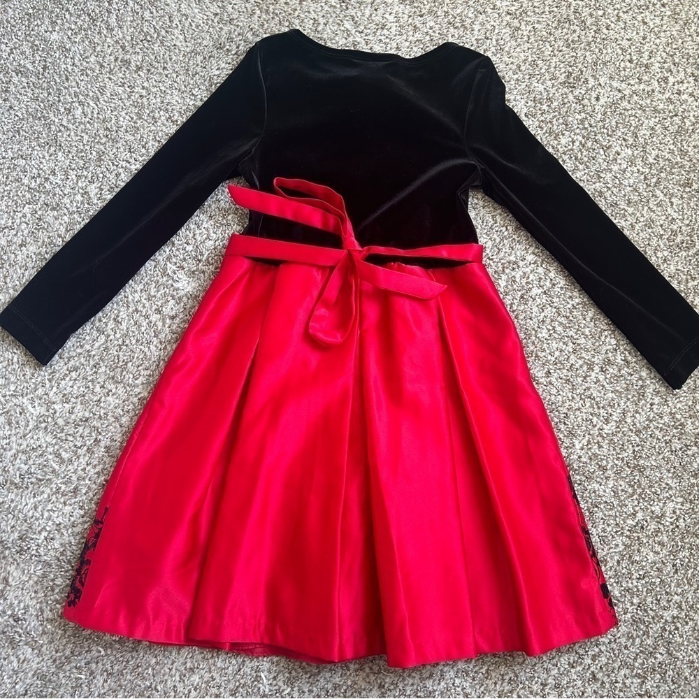 Rare Editions Black Velvet Red Holiday Formal Girls Dress 7 Winter - Picture 4 of 4